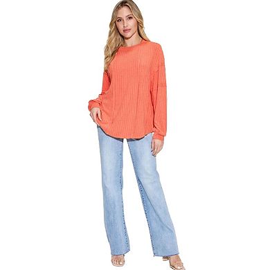 Fashnzfab Full Size Ribbed Round Neck Long Sleeve T-shirt