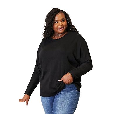 Fashnzfab Seam Detail Round Neck Long Sleeve Top