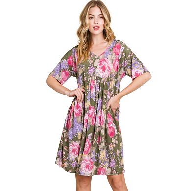 Fashnzfab Flower Print V-neck Ruched Dress