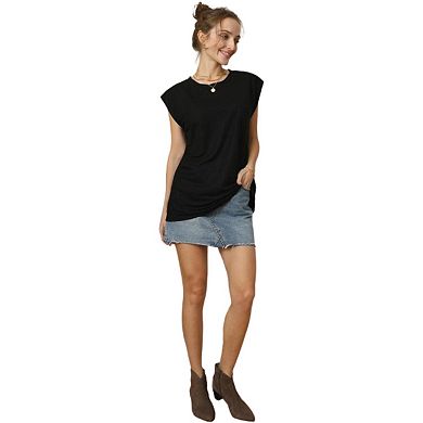 Fashnzfab Round Neck Cap Sleeve T-shirt