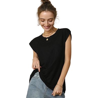 Fashnzfab Round Neck Cap Sleeve T-shirt