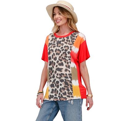 Fashnzfab Full Size Leopard Color Block T-shirt