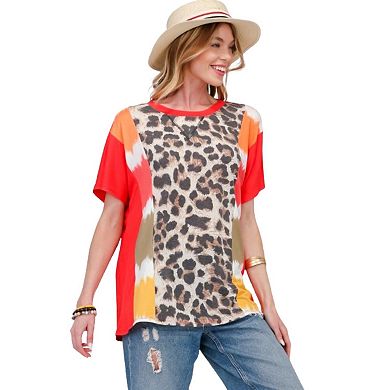 Fashnzfab Full Size Leopard Color Block T-shirt