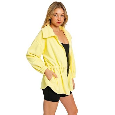 Fashnzfab Zip Up Waist Drawstring Soft Fleece Jacket