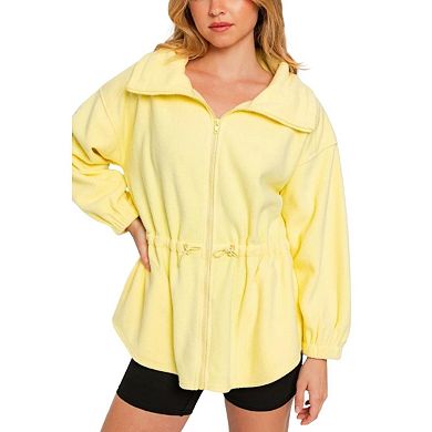 Fashnzfab Zip Up Waist Drawstring Soft Fleece Jacket