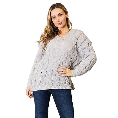 Fashnzfab Cable-knit Hooded Sweater