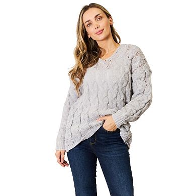 Fashnzfab Cable-knit Hooded Sweater