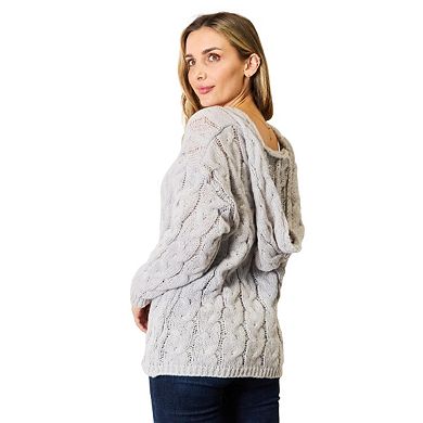 Fashnzfab Cable-knit Hooded Sweater