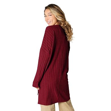 Fashnzfab Full Size Ribbed Round Neck Long Sleeve Slit Top