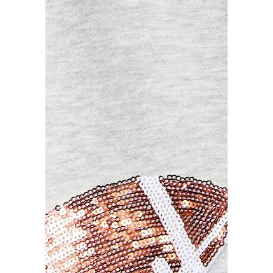 Fashnzfab Full Size Sequin Football Half Zip Long Sleeve Sweatshirt