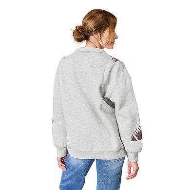 Fashnzfab Full Size Sequin Football Half Zip Long Sleeve Sweatshirt