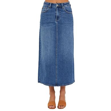 Fashnzfab High Rise Back Slit Denim Skirt