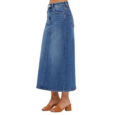 Fashnzfab High Rise Back Slit Denim Skirt