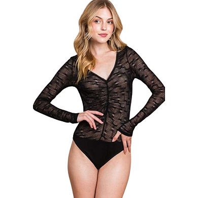 Fashnzfab Round Neck Mesh Perspective Bodysuit