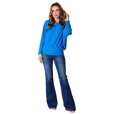 Fashnzfab Full Size Round Neck Batwing Sleeve Blouse