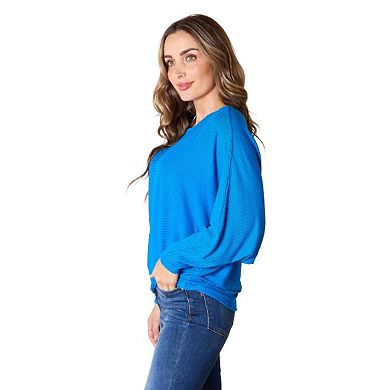 Fashnzfab Full Size Round Neck Batwing Sleeve Blouse