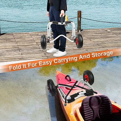 Silver, Foldable Kayak Canoe Carrier Cart 176lbs Transport Trolley