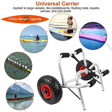 Silver, Foldable Kayak Canoe Carrier Cart 176lbs Transport Trolley