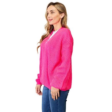 Fashnzfab Rib-knit Open Front Drop Shoulder Cardigan