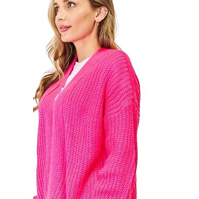 Fashnzfab Rib-knit Open Front Drop Shoulder Cardigan