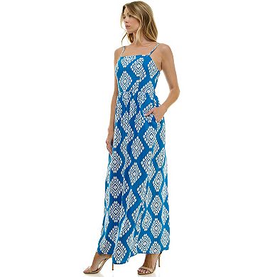 Juniors' As U Wish Blue Cream Square Neck Maxi Dress