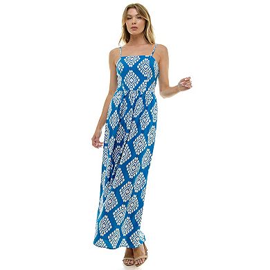 Juniors' As U Wish Blue Cream Square Neck Maxi Dress