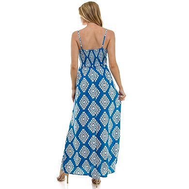 Juniors' As U Wish Blue Cream Square Neck Maxi Dress