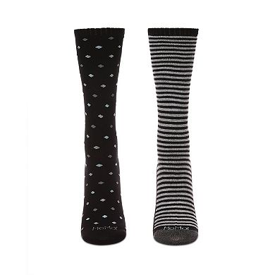 2 Pair Diabetic Dots/stripes Half Cushion Crew Socks