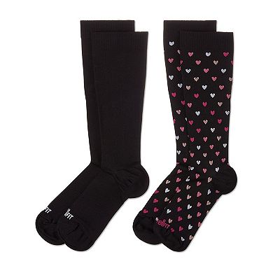 Women's 2 Pair Pack Hearts/ Solid Compression Socks