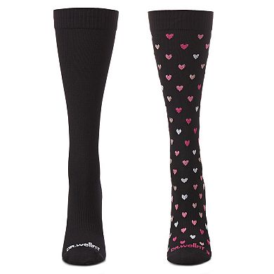 Women's 2 Pair Pack Hearts/ Solid Compression Socks