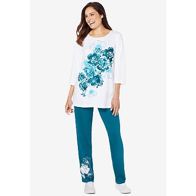 Woman Within Women's Plus Size Floral Tee And Pant Set