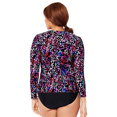 Swimsuits For All Women's Plus Size Chlorine Resistant Side-tie Adjustable Long Sleeve Swim Tee