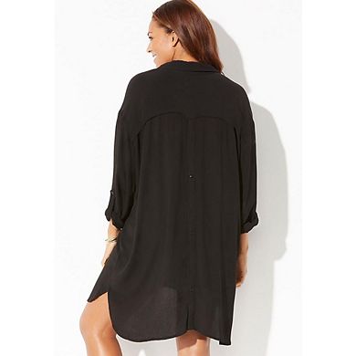 Swimsuits For All Women's Plus Size Shea High-low Button Front Cover Up Shirt