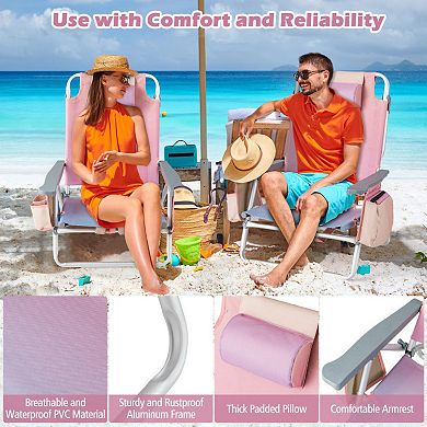 2 Pieces Folding Backpack Beach Chair With Pillow