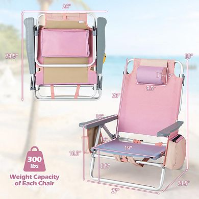 2 Pieces Folding Backpack Beach Chair With Pillow