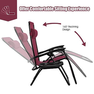 2 Pieces Folding Lounge Chair With Zero Gravity