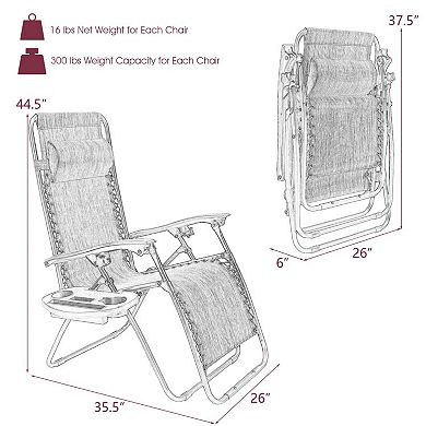 2 Pieces Folding Lounge Chair With Zero Gravity