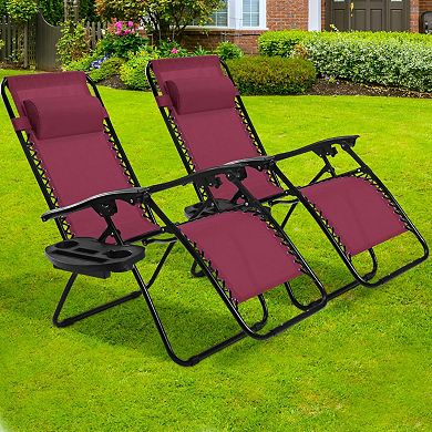 2 Pieces Folding Lounge Chair With Zero Gravity