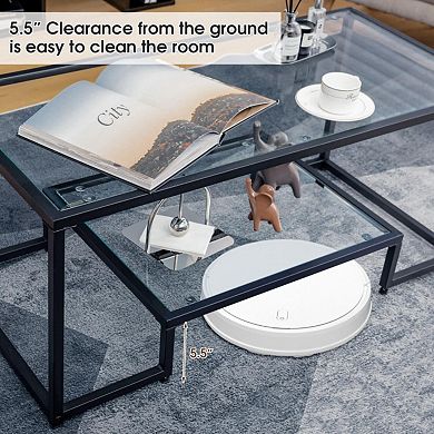 Modern 2-tier Rectangular Coffee Table With Glass Table Top