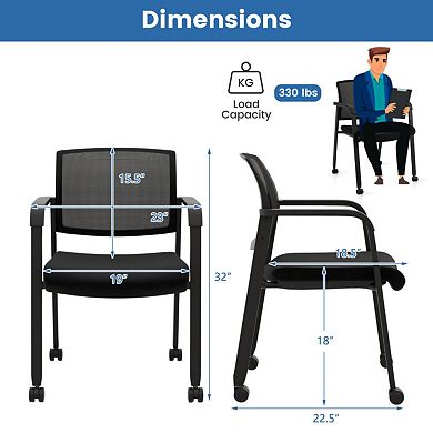 Set Of 2 Stackable Rolling Office Chairs With Mesh Backrest