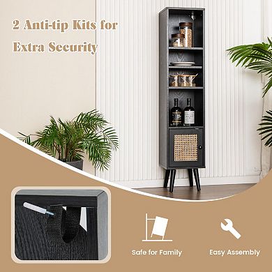 4 Tiers Rattan Storage Cabinet With Slim Design