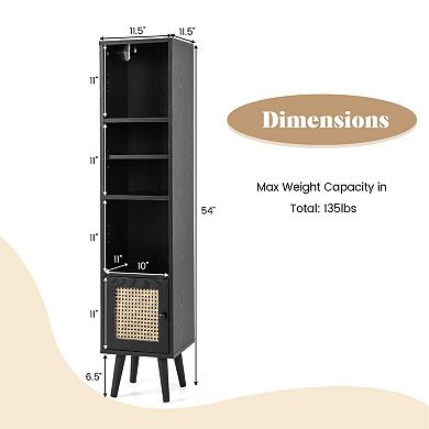 4 Tiers Rattan Storage Cabinet With Slim Design