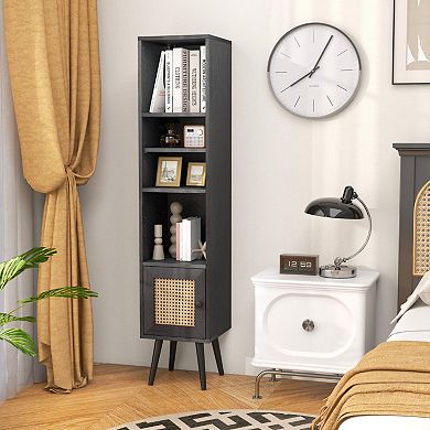 4 Tiers Rattan Storage Cabinet With Slim Design