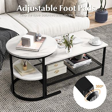 Set Of 2 Nesting Coffee Table With Extra Storage Shelf For Living Room