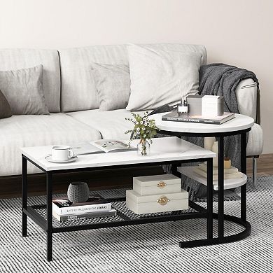 Set Of 2 Nesting Coffee Table With Extra Storage Shelf For Living Room