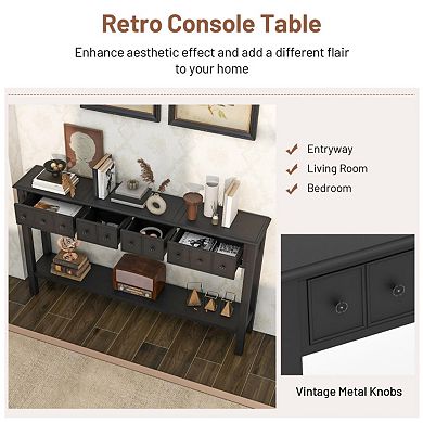 60 Inch Long Sofa Table With 4 Drawers And Open Shelf For Living Room