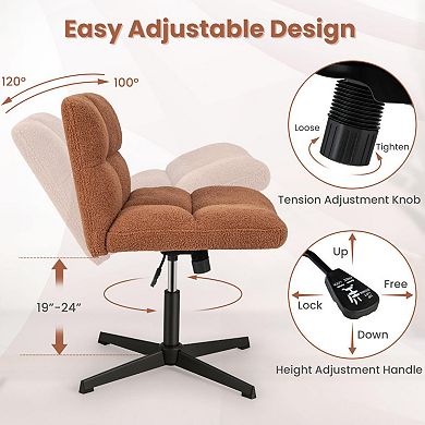 Office Armless Chair Cross Legged With Imitation Lamb Fleece And Adjustable Height