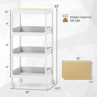 3/4 Tier Utility Rolling Cart With Detachable Tray Top And Locking Wheels-4-tier