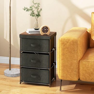 3-tier Fabric Nightstand With Sturdy Metal Frame