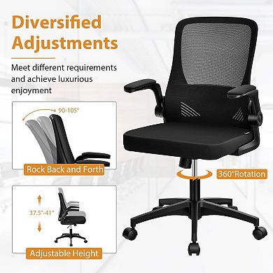 Swivel Mesh Office Chair With Foldable Backrest And Flip-up Arms-black